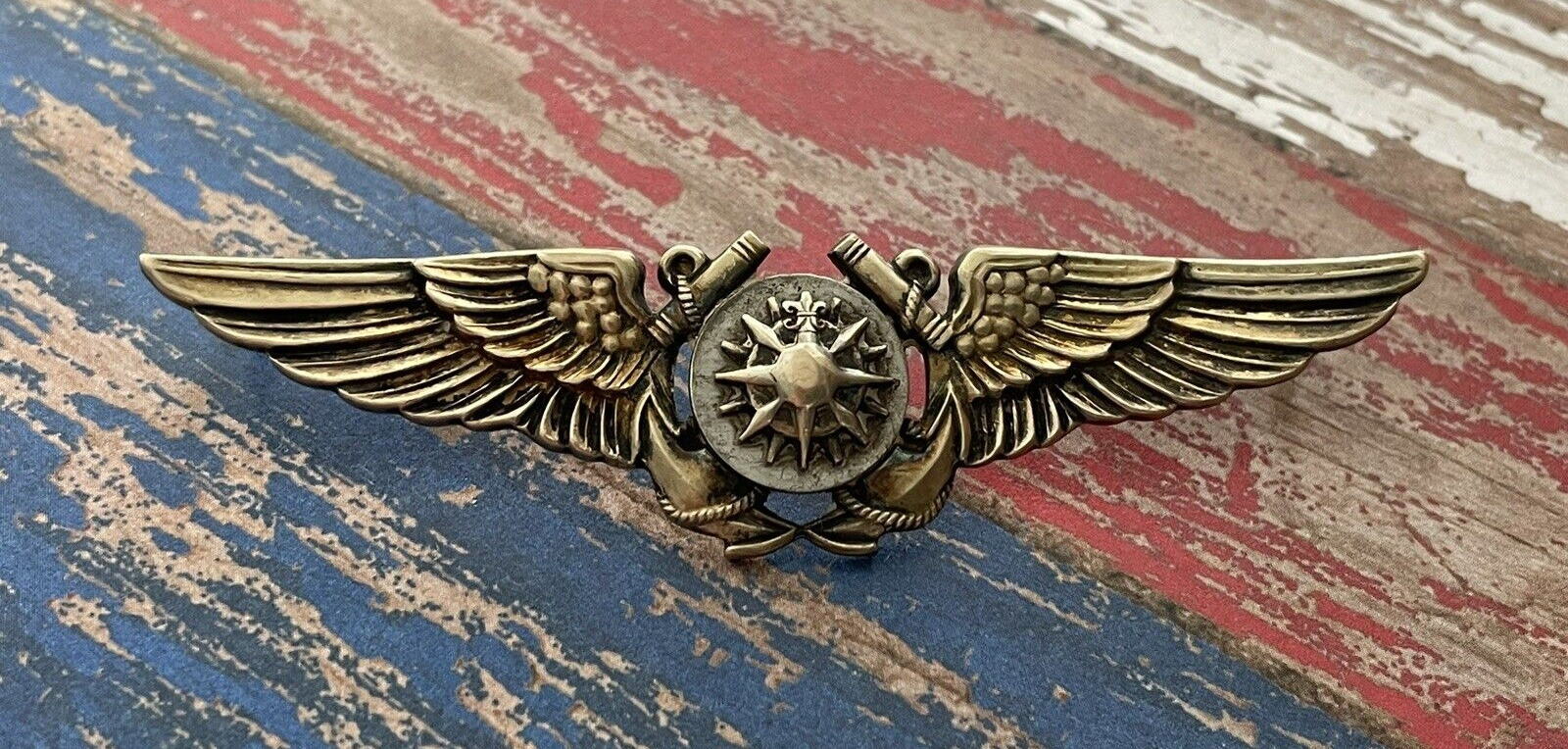 RARE ORIGINAL H&H 10k STERLING WW2 US NAVY USMC Flight Navigator Wings Badge