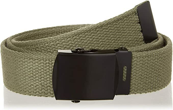 US MILITARY GRADE OD GREEN WEB BELT WITH BLACK BUCKLE 54 INCHES USA MADE