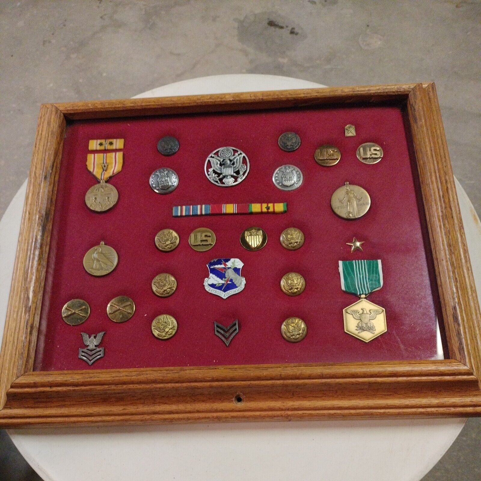VINTAGE MILITARY MEDAL/MISC. FRAMED DISPLAY-RARE-LIFELONG COLLECTION-FAST SHIP