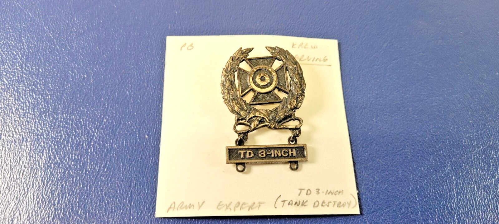 WWII US Army Expert TD 3-Inch Tank Destroy Krew Sterling Silver Pin Medal