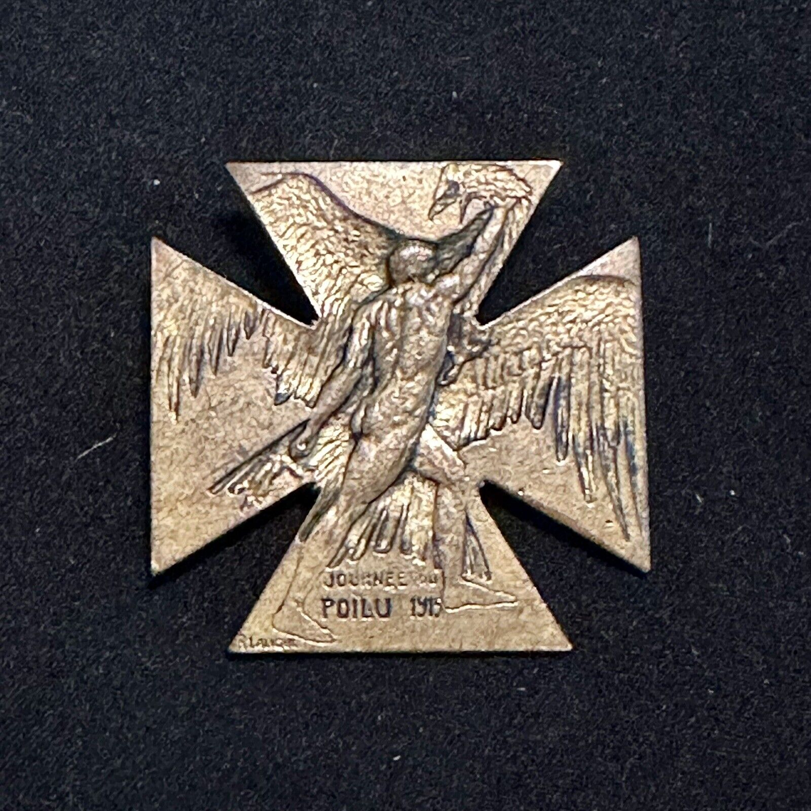 Original WW1 French Lalique Signed Bronze Medal Pin