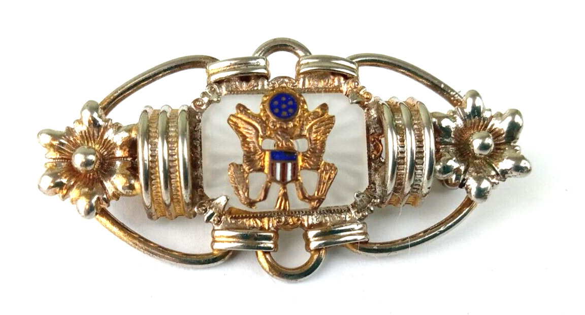 RARE WWII US Seal Eagle Silvertone Metal & Glass Military Sweetheart Brooch Pin