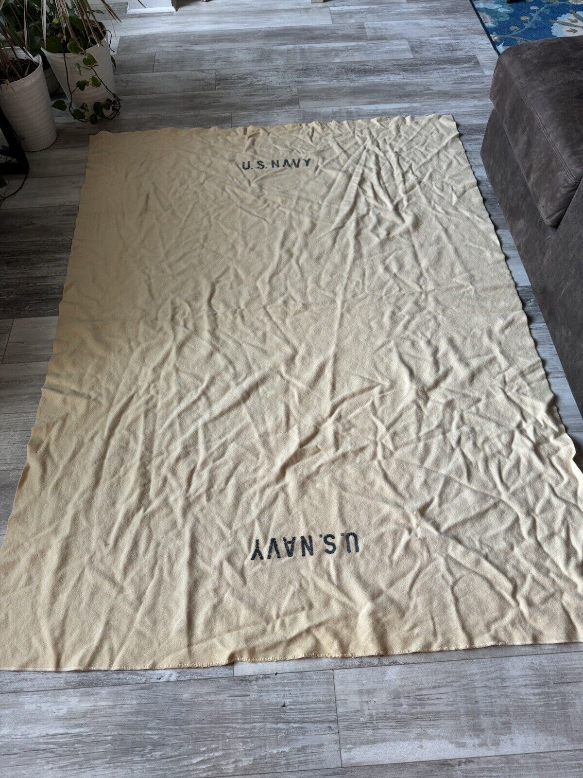 Vintage U.S. Navy Wool Blanket 80”x60” Good Condition, WW II