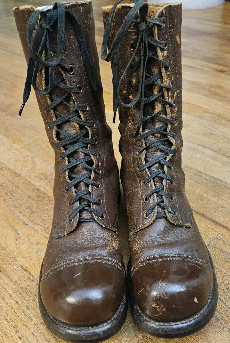 Vtg WWII US ARMY AIRBORN JUMP BOOTS CORCORAN SIZE 11 D GOODYEAR WINGFOOT SOLES. 