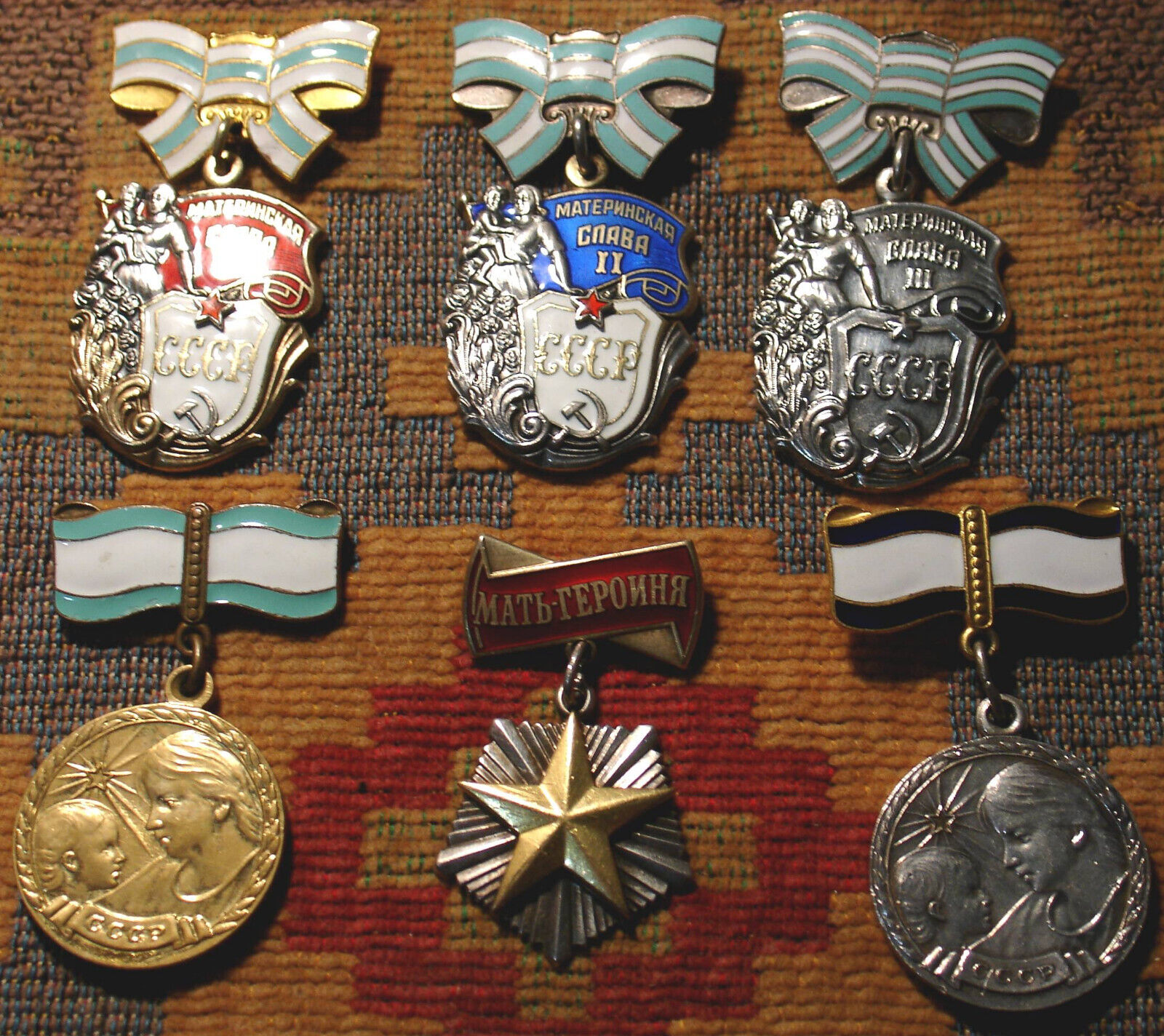 RUSSIA SILVER AND GOLD ORDER SET MATERNITY GLORY 6 MEDAL SOVIET USSR AWARD  L@@K