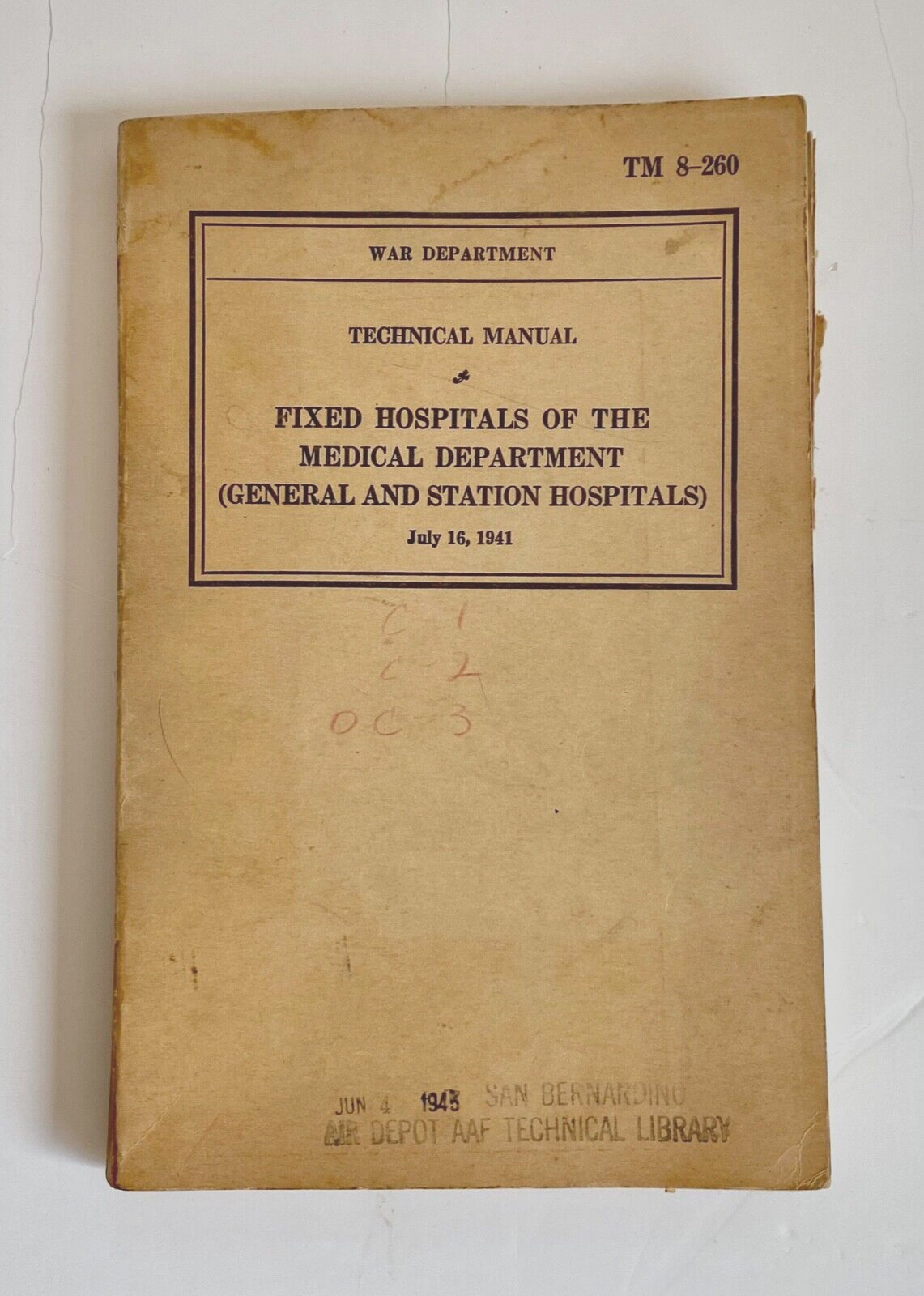 Vintage 1941 War Department Technical Manual Fixed Hospitals Medical DEPT Book