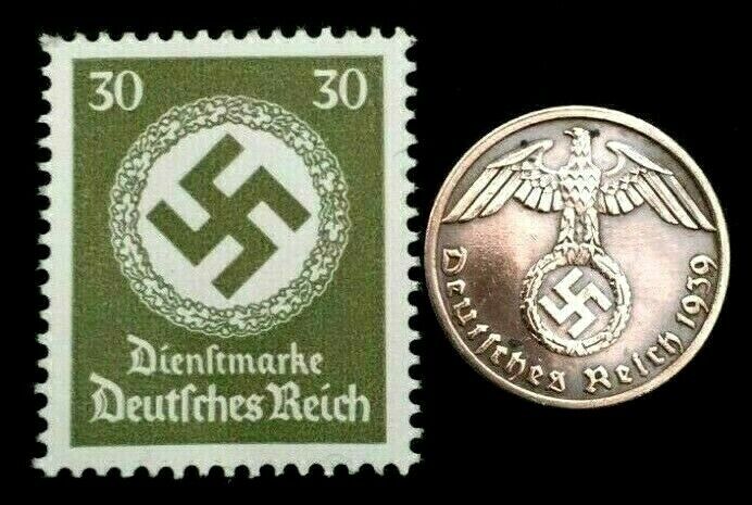 Rare Old WWII German War Coin One Reichspfennig & Stamps World War 2 Artifacts
