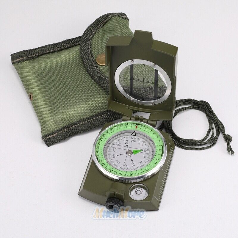Military Lensatic Metal Sighting Camping Compass with Carrying Bag Waterproof US