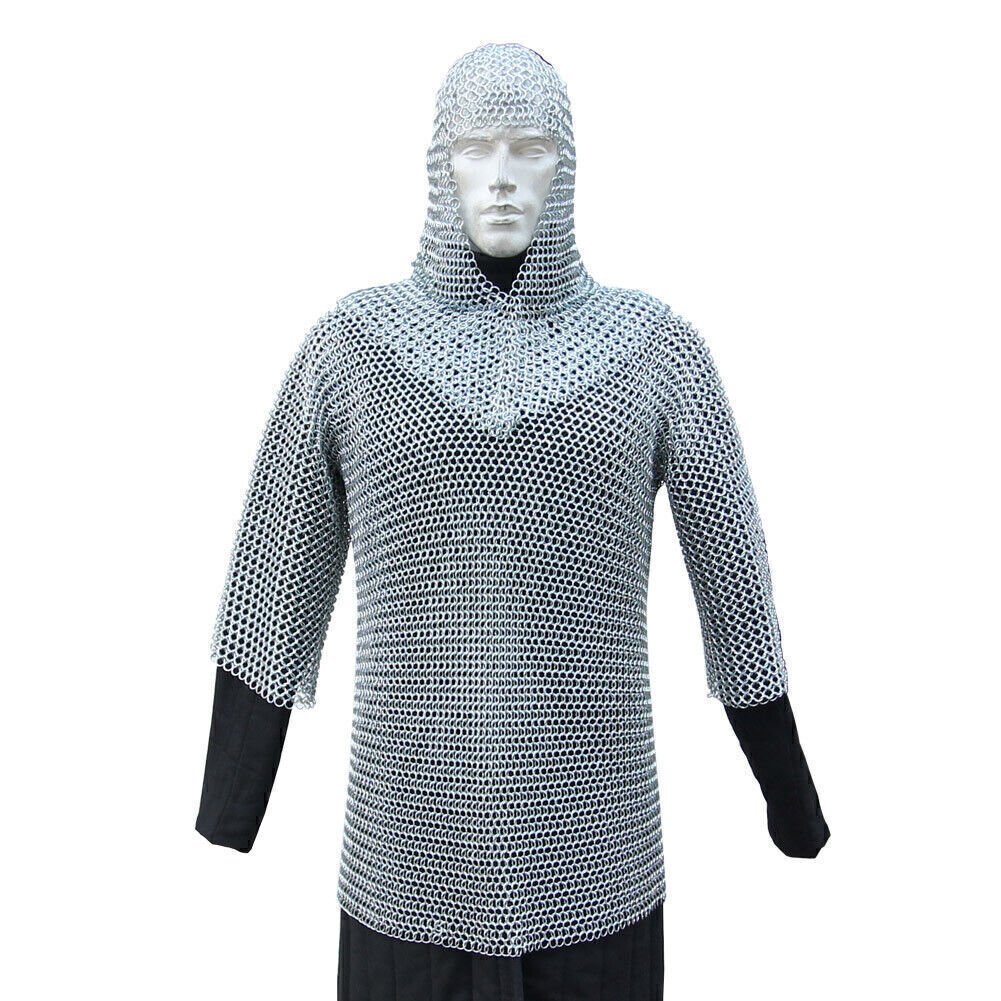 Battle Ready Medieval Habergeon Chainmail Knights Crusader Armor Coif Set