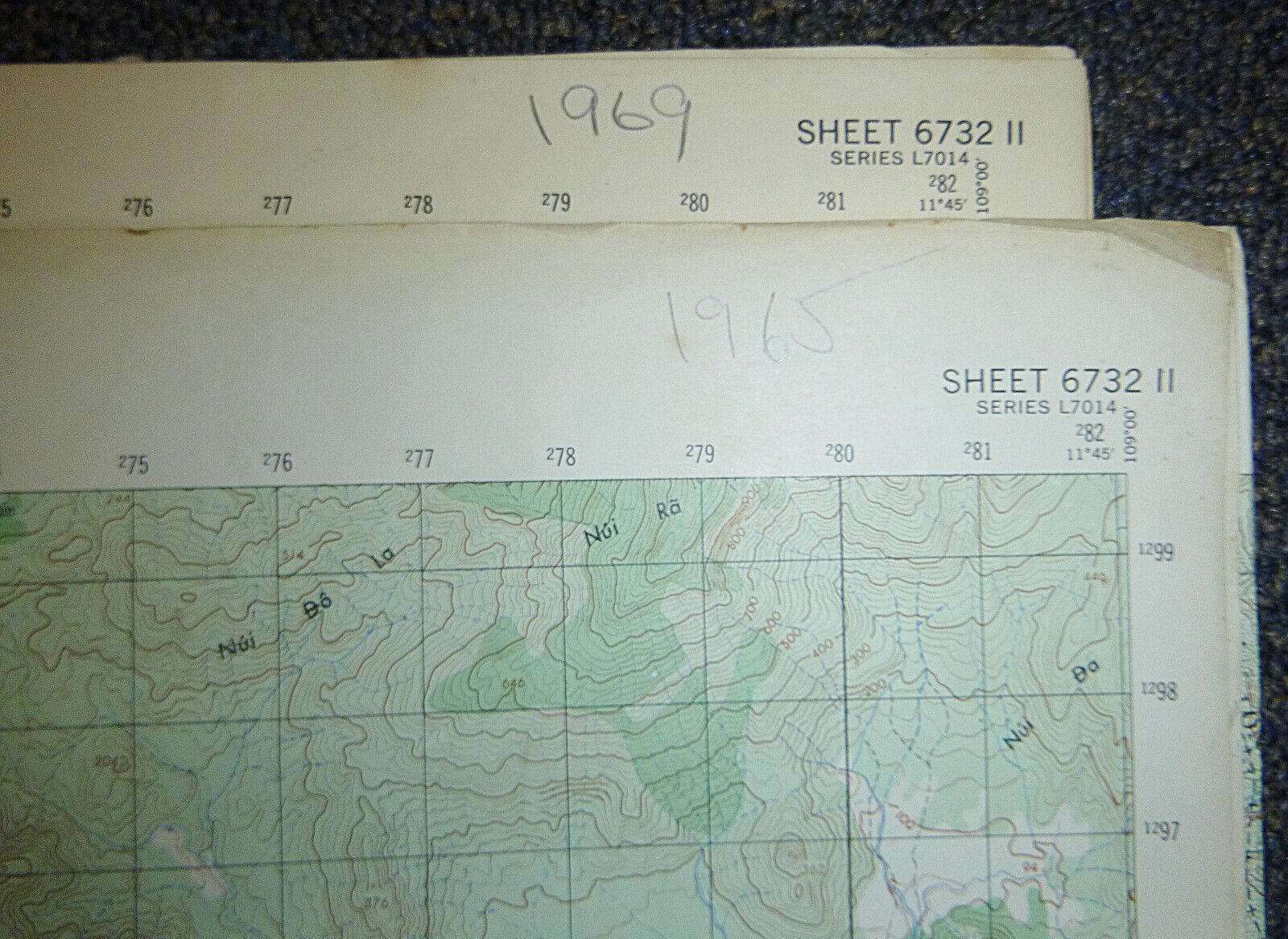 6732 ii - Rare Set of 2 x MAP - PHAN RANG AIR BASE - 1965 and 1969 - Vietnam War