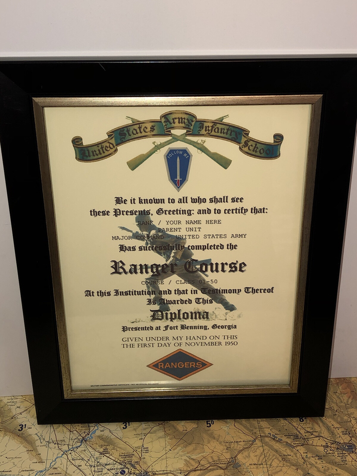RANGER SCHOOL DIPLOMA - U.S. ARMY (1950's) / COMMEMORATIVE CERTIFICATE