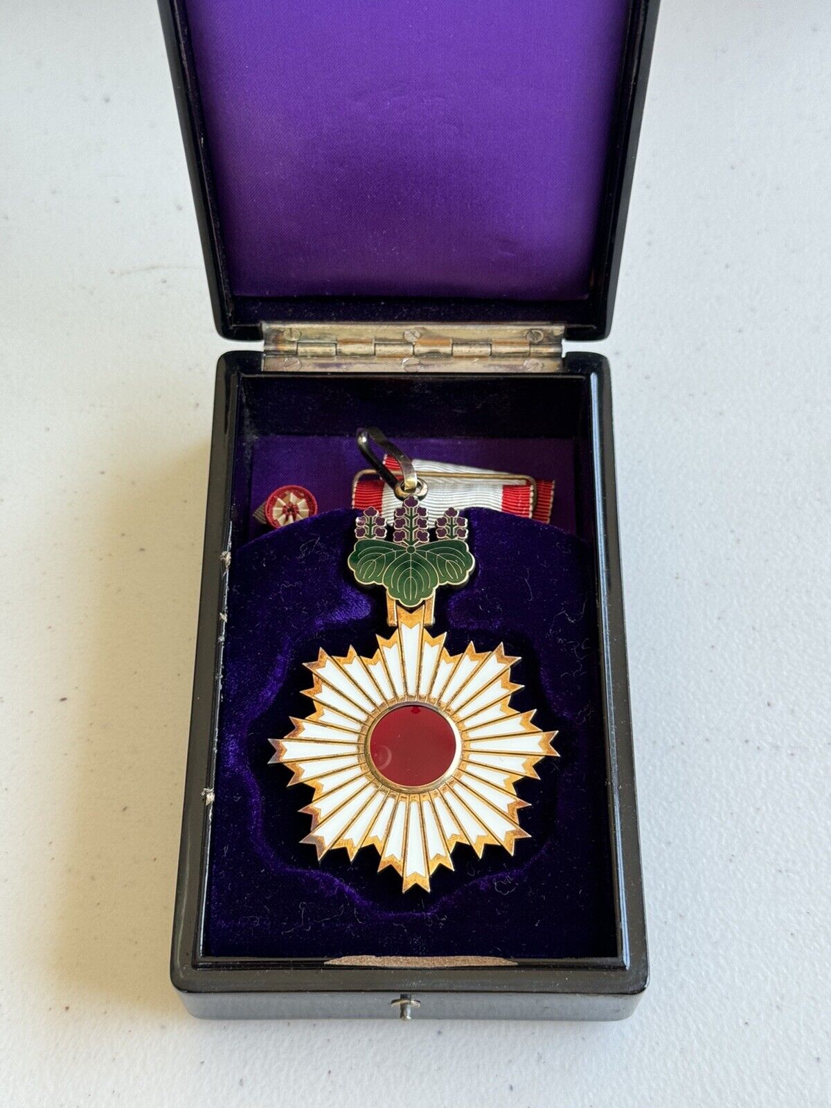WWII Original Japanese Order of Rising Sun 3rd Class With Box & Rosette Ribbon