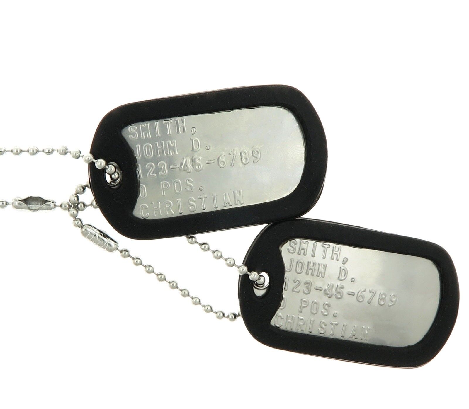 Custom Embossed Military Issue Stainless Steel Army Navy Marines AF ID Dog Tags