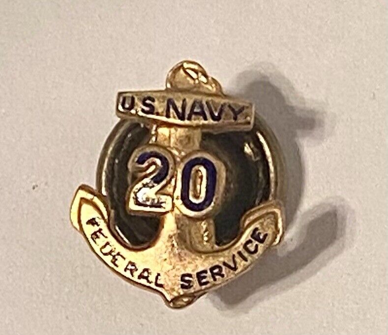  10k Gold Filled U.S. Navy 20 Year Federal Service Pin Nos in Box