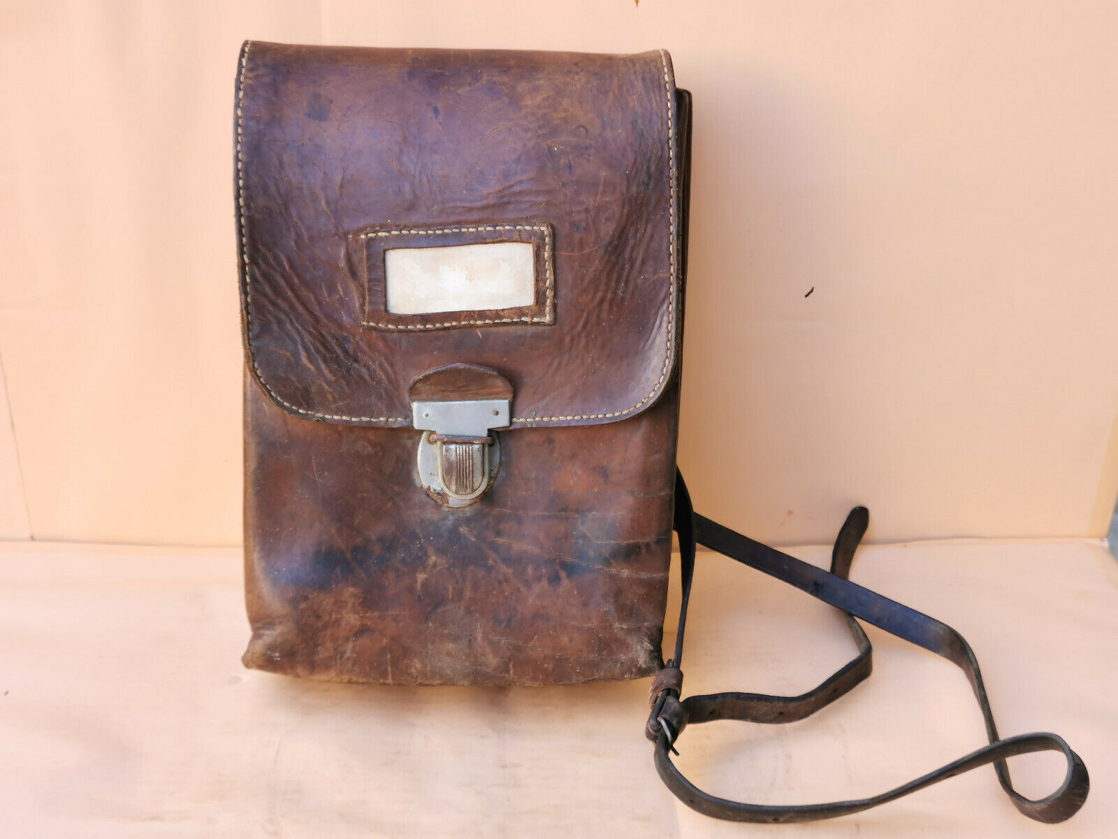 LEATHER  BAG OVER SHOULDER FOR DOCUMENTS BROWN SPECIAL MILITARY EXERCISES 1940s