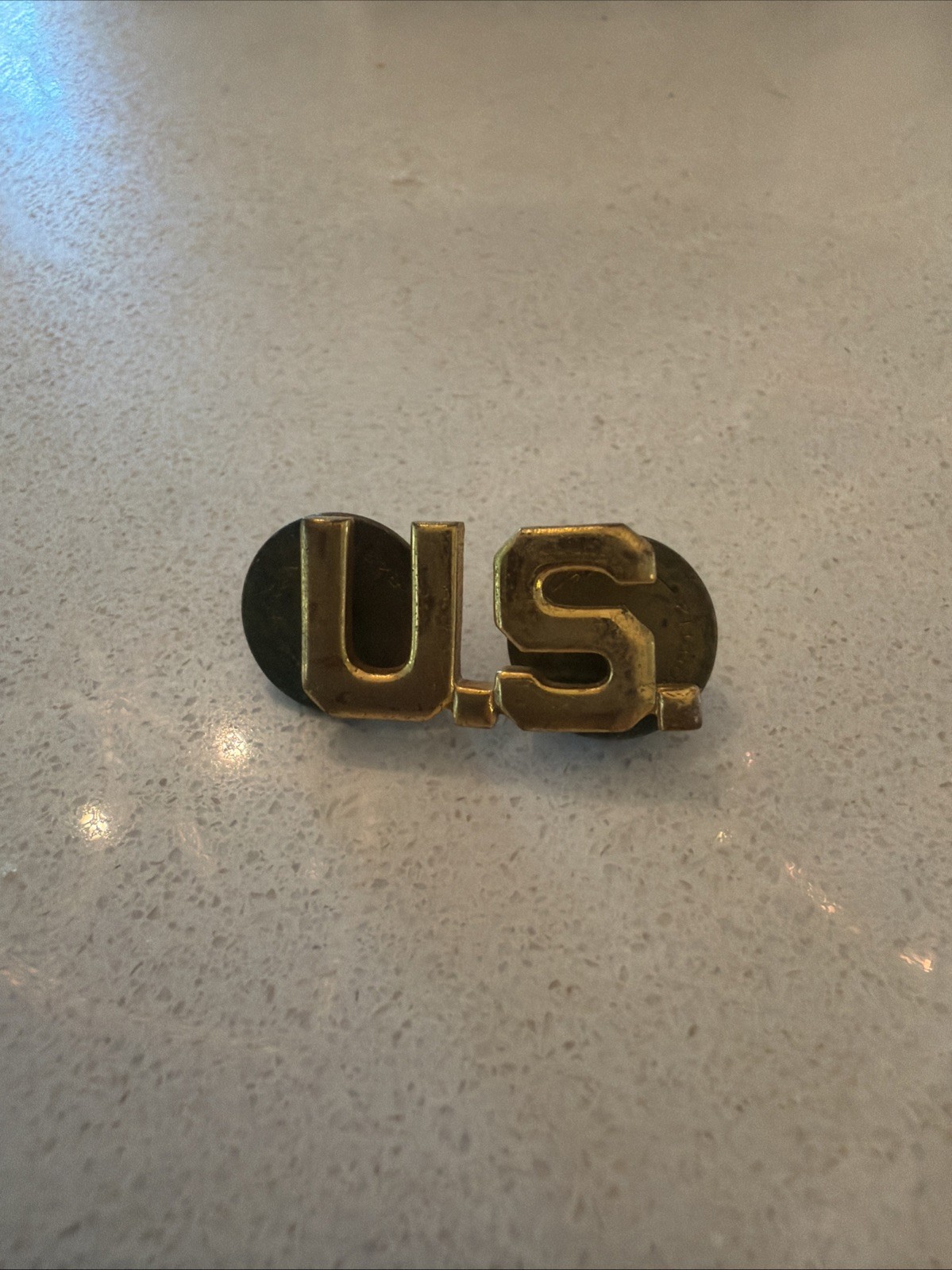Vintage WWII US Army Officer Gold-Tone "U.S." Collar Insignia Uniform Pin
