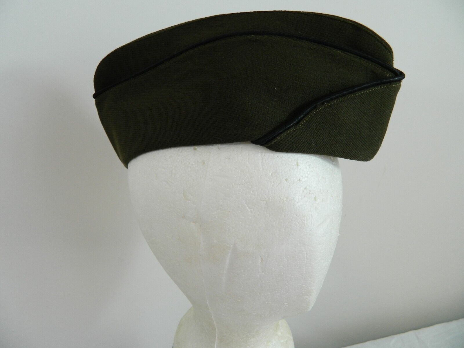 US Army Wool Garrison Cap WWII 1945 OD Dark Officers 7 Military Uniform Hat Vtg