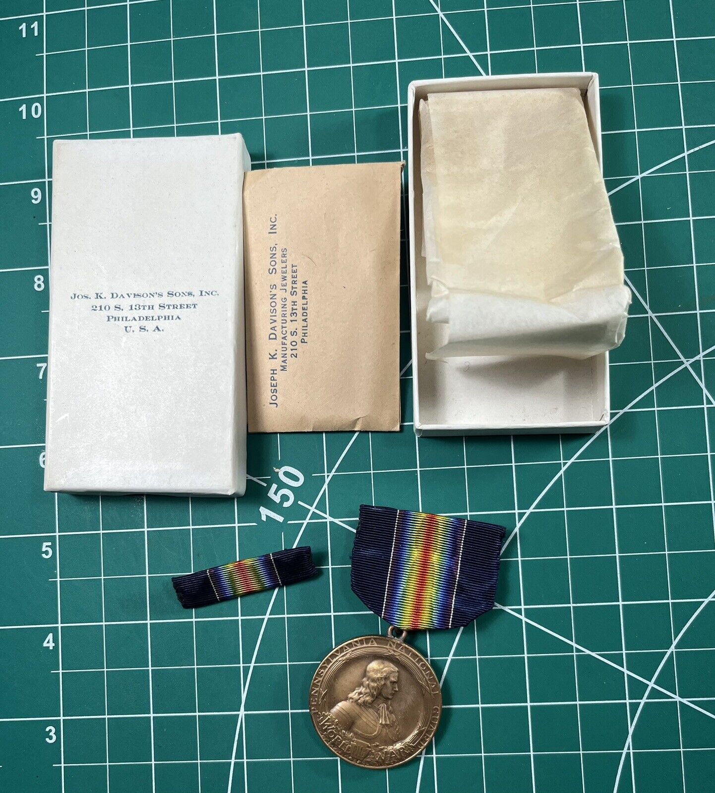 WW1 28th Division Pennsylvania National Guard Service Medal And Ribbon Boxed