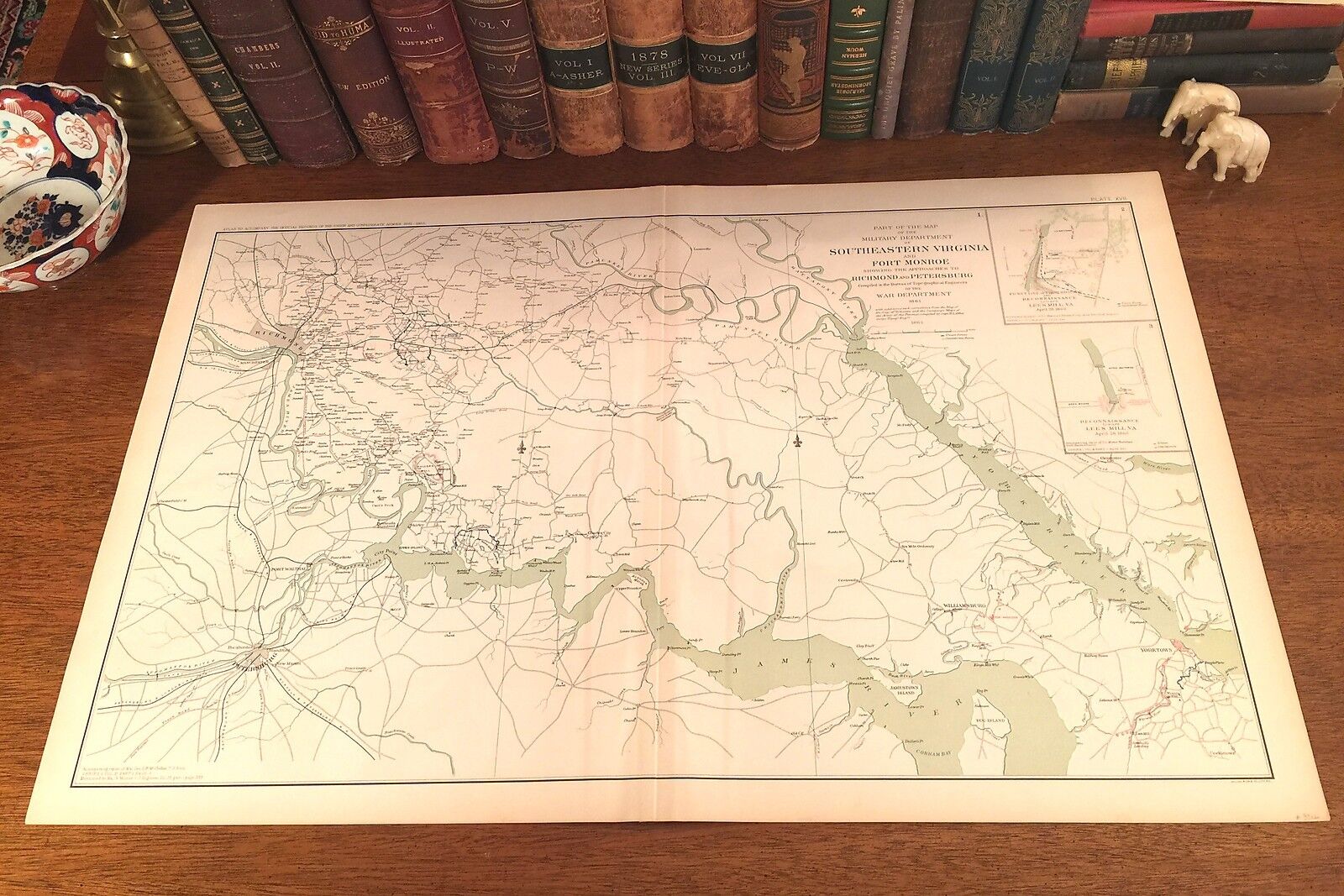 Large Folio Original Antique Civil War Map Petersburg VIRGINIA Richmond Battles