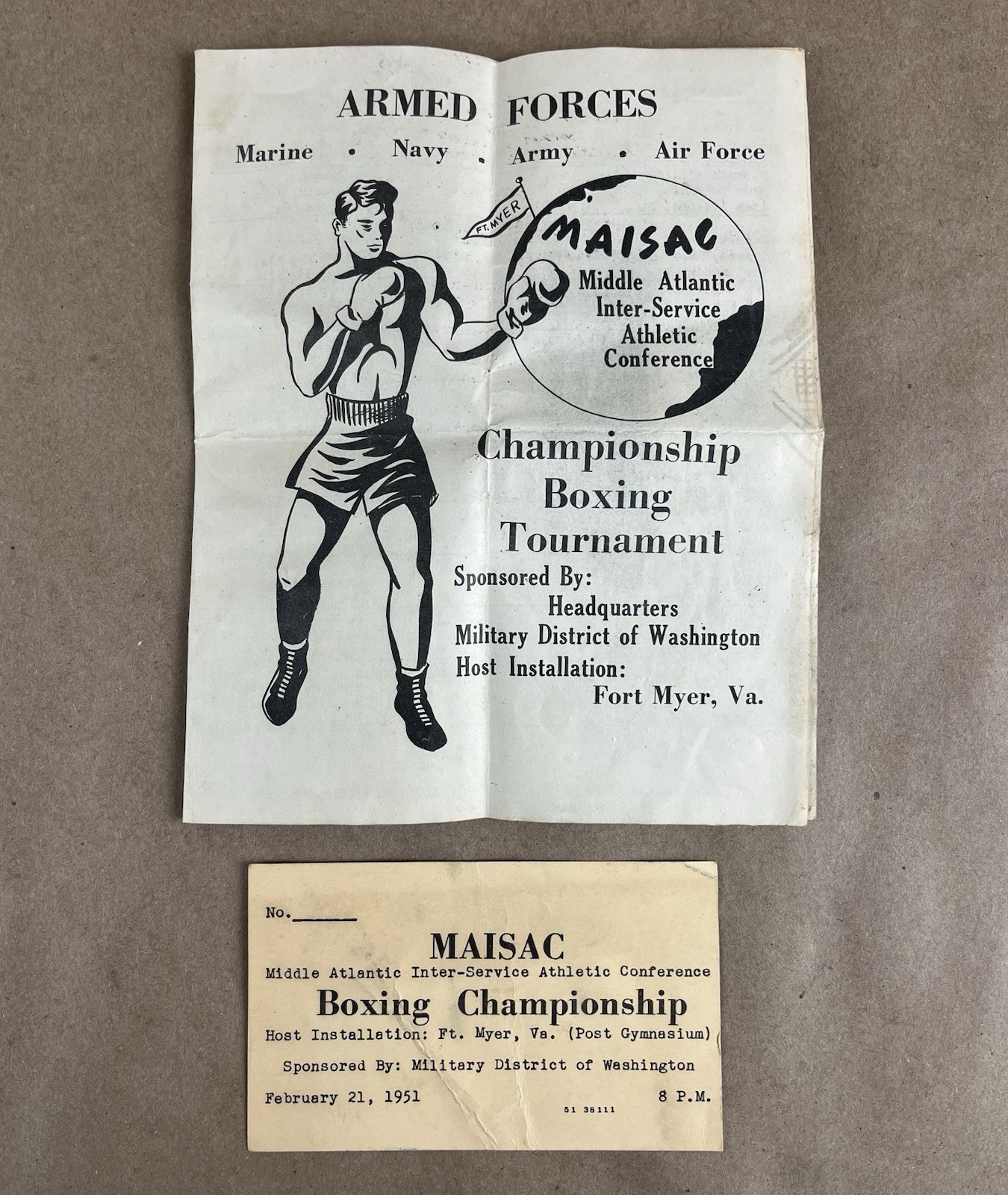1951 Inter-Service Boxing Championship MAISAC Program Ft Myer, VA Army Navy