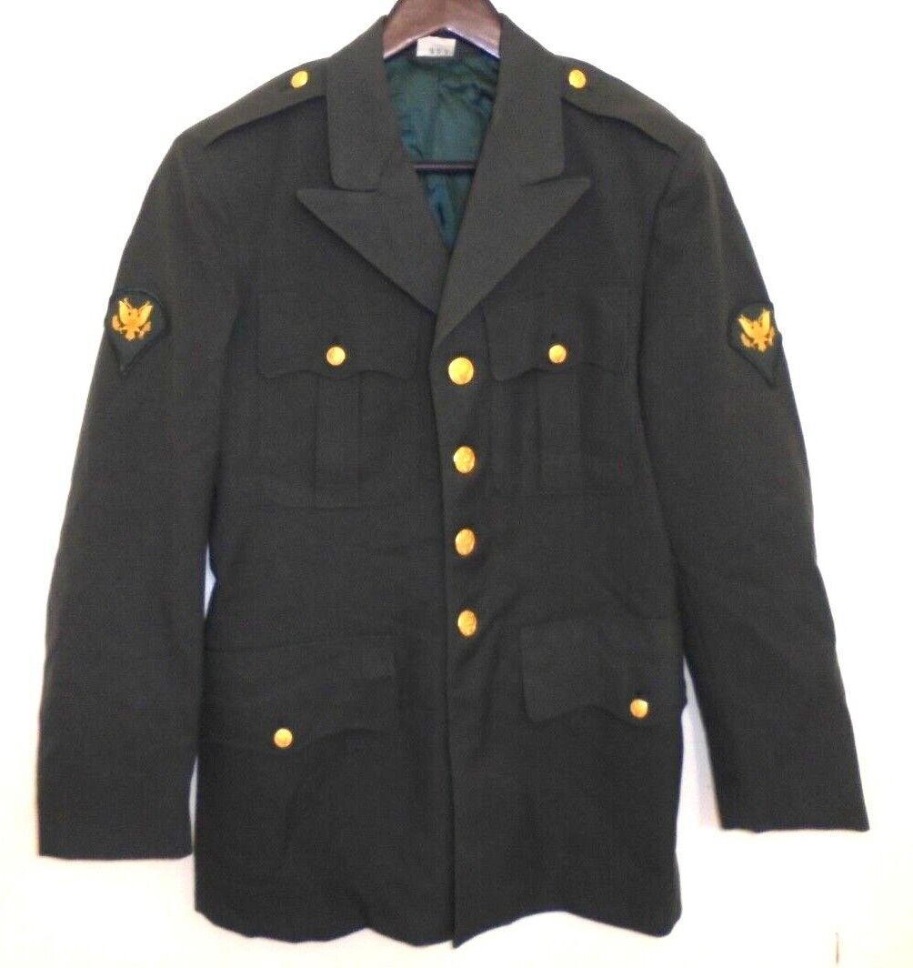 US Military Army Green Coat 38 R 100% Wool Blazer Jacket Uniform Men's 