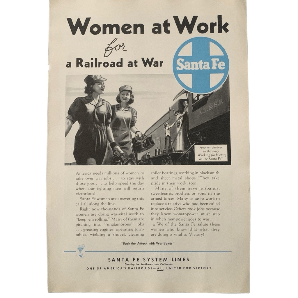 Vintage 1943 Santa Fe Railway Women at Work Ad Advertisement