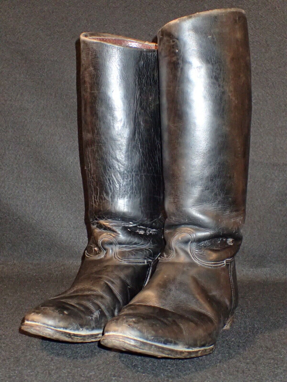WW2 German Officers' Black Leather Short Marching Riding Boots Jackboots Supple 