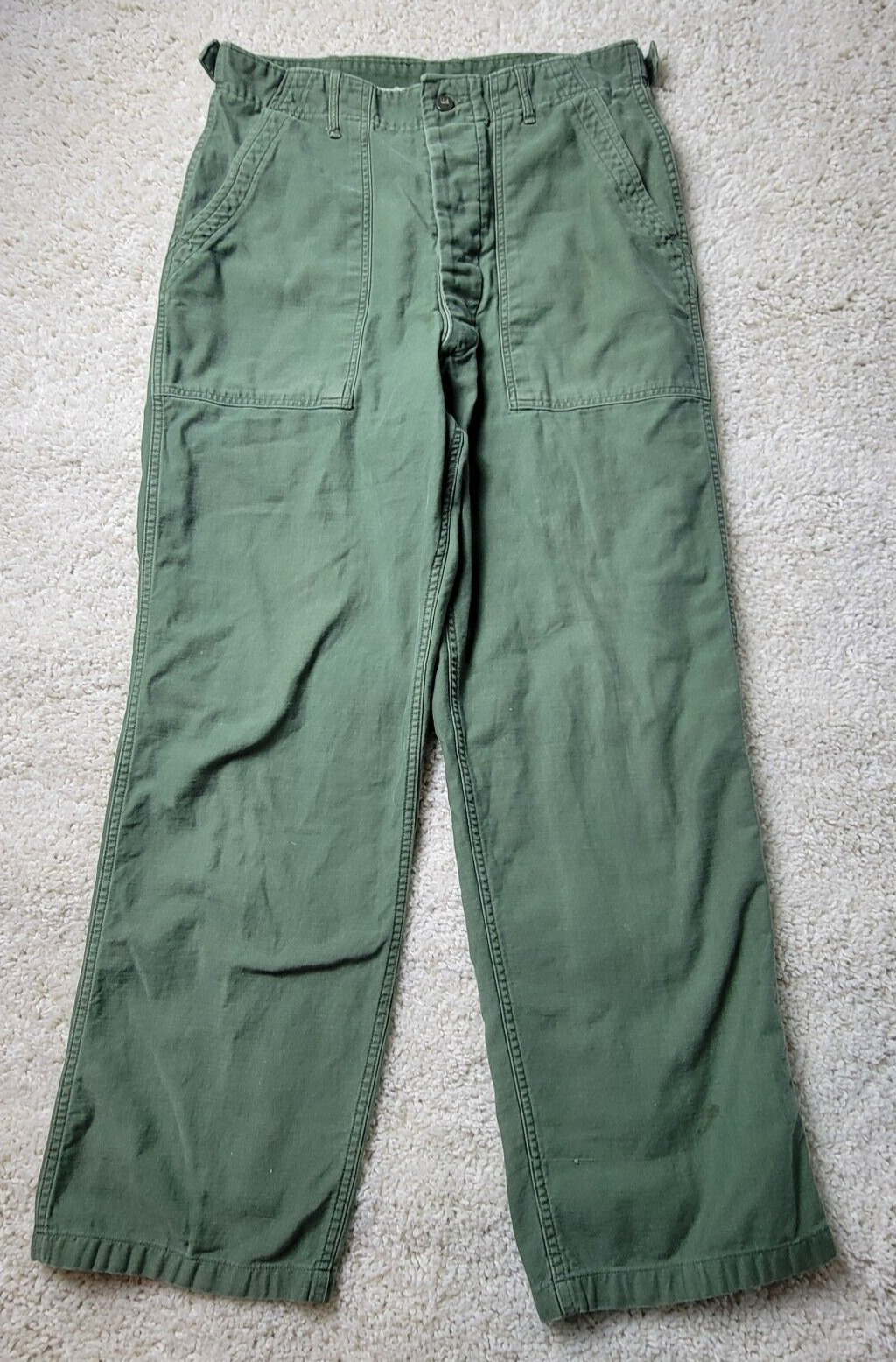 Vintage Army Fatigue Pants Medium Distressed Type I Sateen OG-107 Trousers