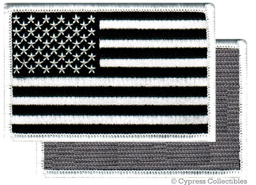 AMERICAN FLAG EMBROIDERED PATCH BLACK WHITE USA US w/ VELCRO® Brand Fastener