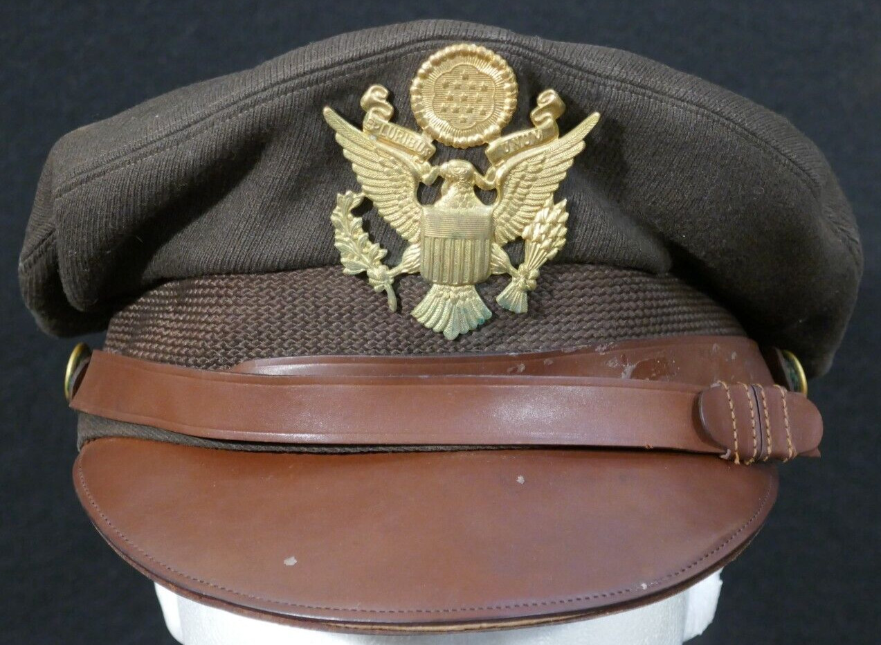 WWII USAAF Army Air Force Officers Service Visor Hat Crusher Cap Named LEO ROSS