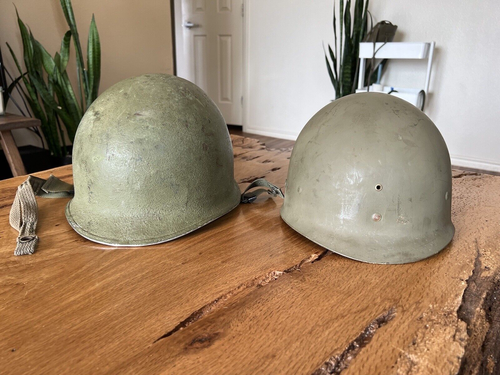 WWII M1 Helmet Front Seam Fixed Bale w/ WWII Era Seaman Liner
