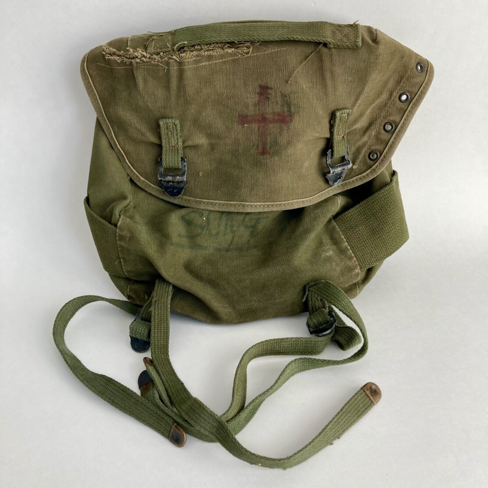 Vintage US Army Canvas Field Pack Vietnam? Era Butt Waist Pack Bag OD Green