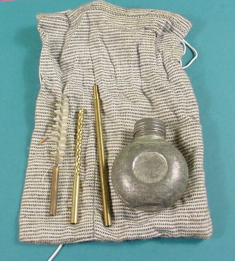 Vintage WWII Mosin Nagant Field Cleaning Kit~Oil Bottle~Brush~Jag~Extension~Bag