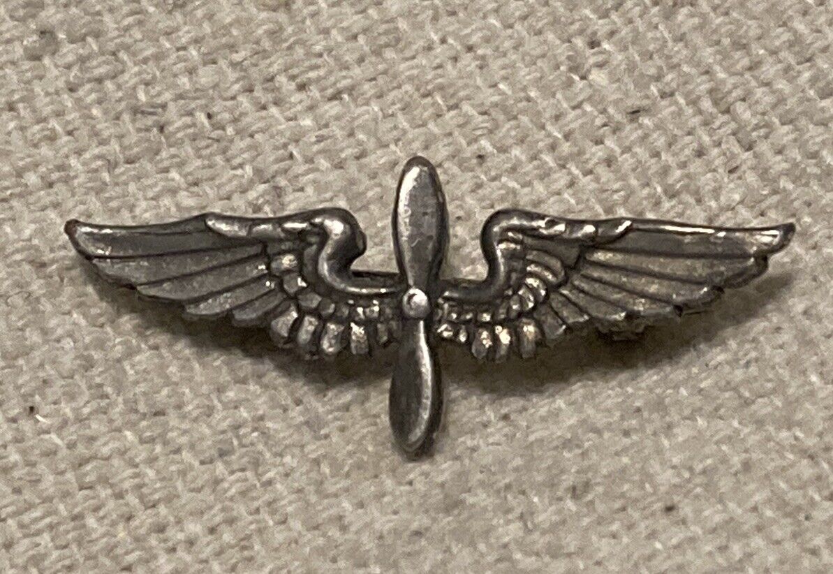Vintage WWII US Army Air Corps mini pin wings propeller sterling silver