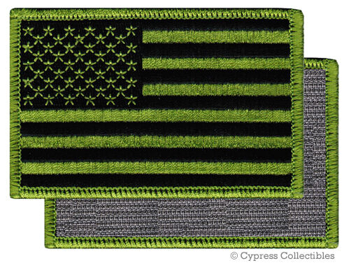 AMERICAN FLAG EMBROIDERED PATCH CAMO GREEN USA US w/ VELCRO® Brand Fastener