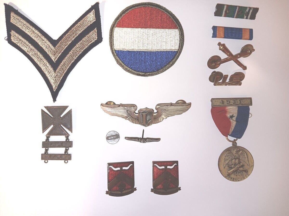 Lot Of 13 WW2 Items, Liaison Wings, Patches, Semper Paratus Pins, 1931 Medal
