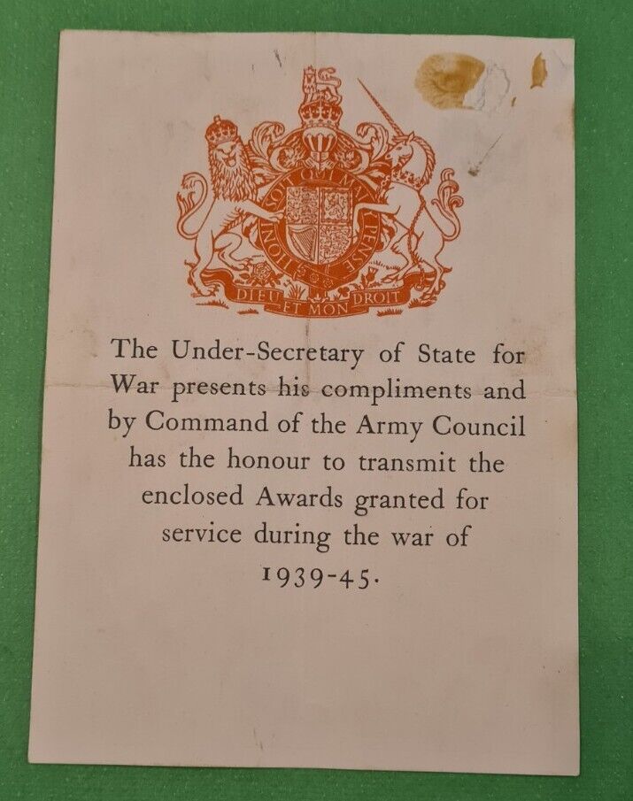 100% Original WW2 Army Medal Star Certificate 1 medal