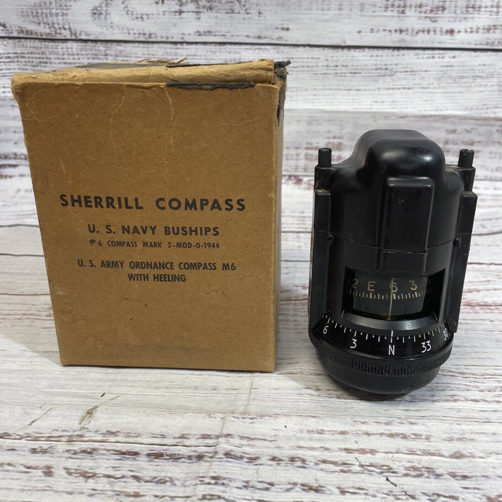 Vintage Sherrill Compass  U.S. Navy Buships Model: M-6 Used
