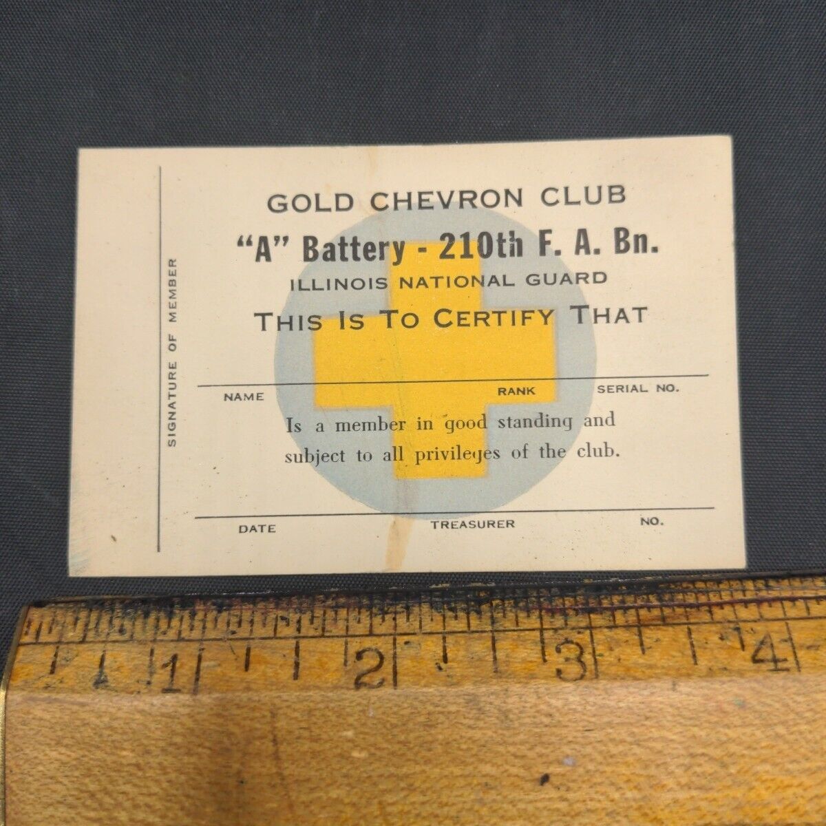 WWII/2 US Army A Battery, 210th Field Artillery Battalion Gold Chevron Club