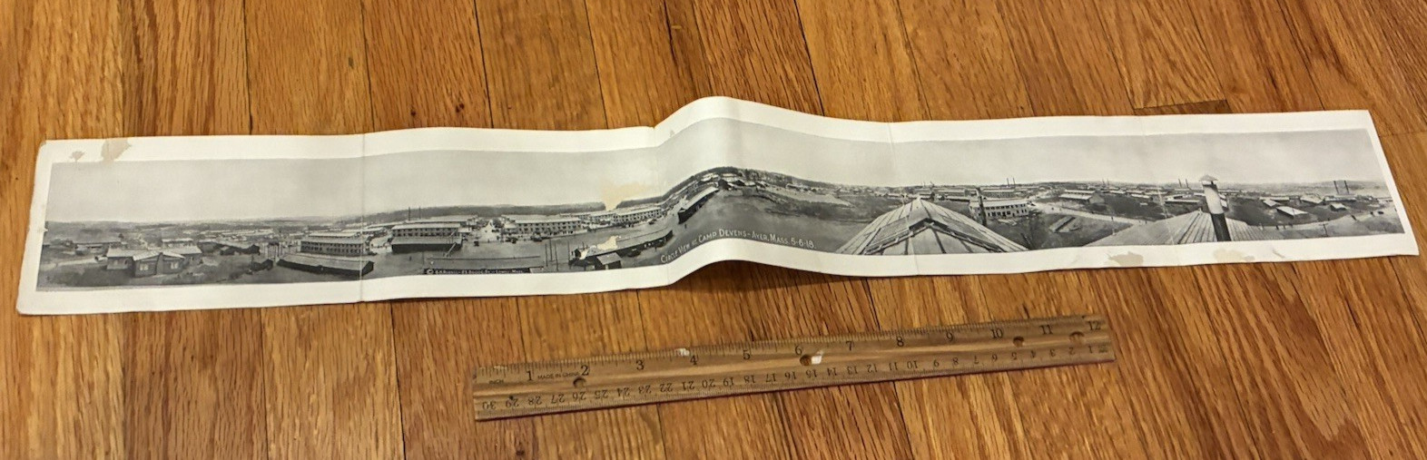 1918 WW1 MINI PANORAMIC PHOTO POSTCARD PRINT CAMP DEVENS - AYER, MASSACHUSETTS