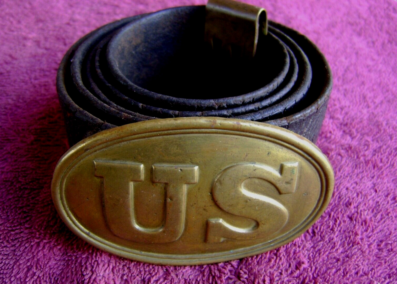 Civil War US Federal Union Army Buckle Plate 'Arrow' Type & Leather Belt Non-Dug