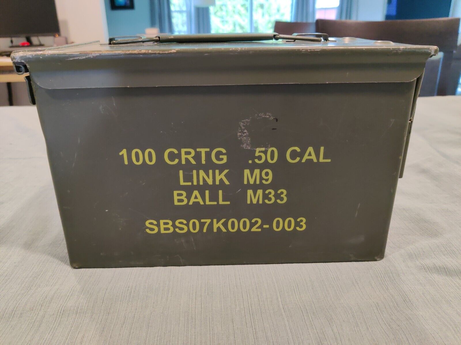 Vintage US Military Metal Ammo Box Can 100 CRTG 50 Cal M9 Artillery Cartridges