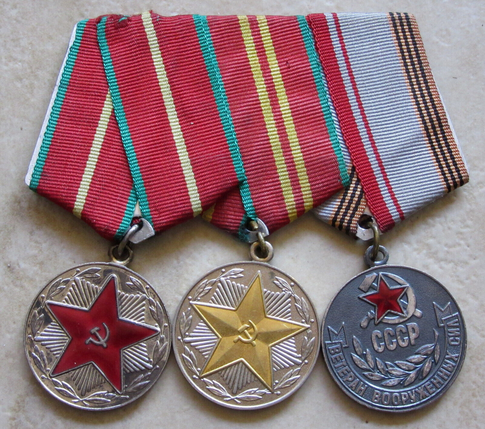 GROUP 3 RUSSIA USSR ARMY VETERAN & REPROACHABLE SERVICE MEDALS ON ONE SUSPENSION
