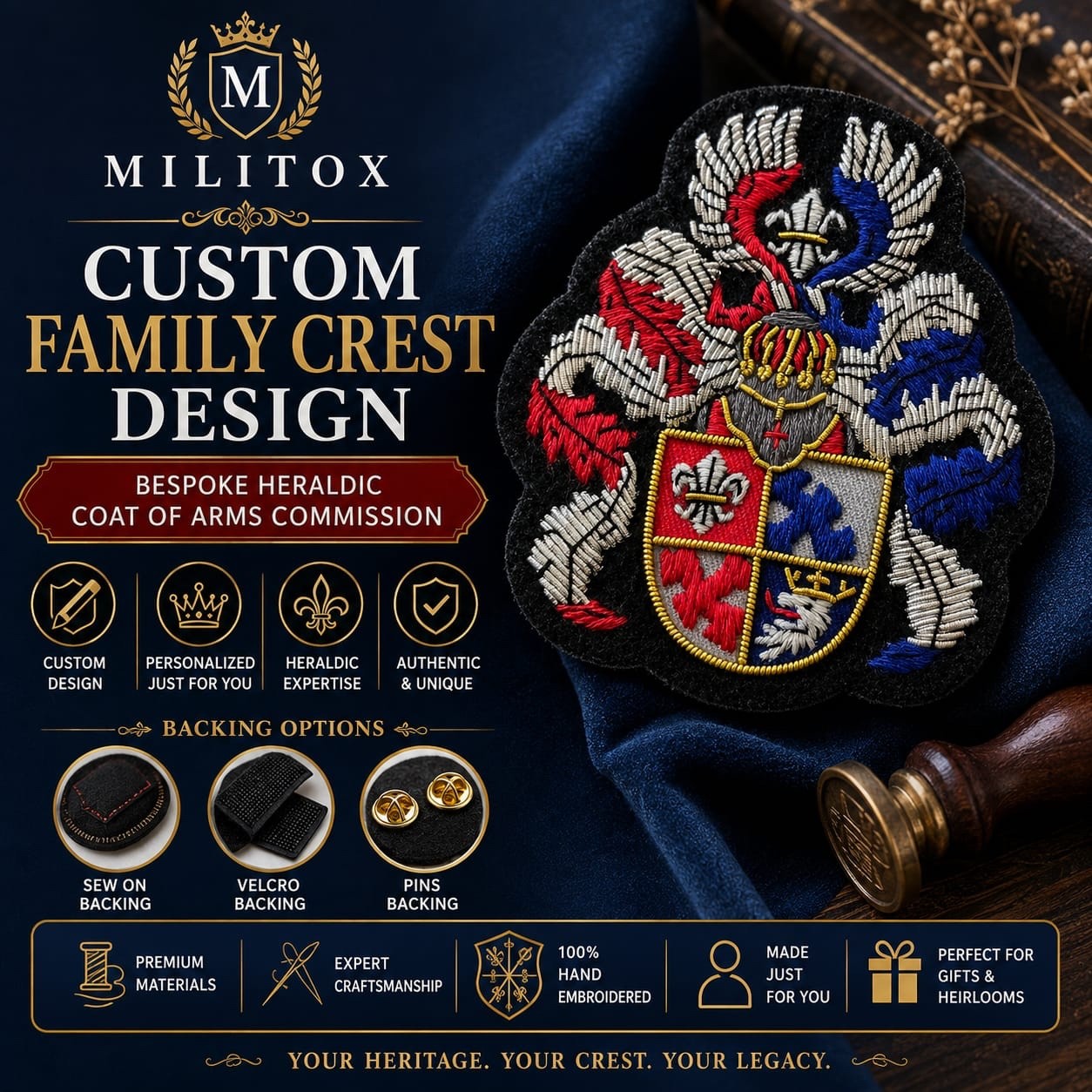 Custom Hand Embroidered Blazer Badge | Bullion Wire Crest for School, Club