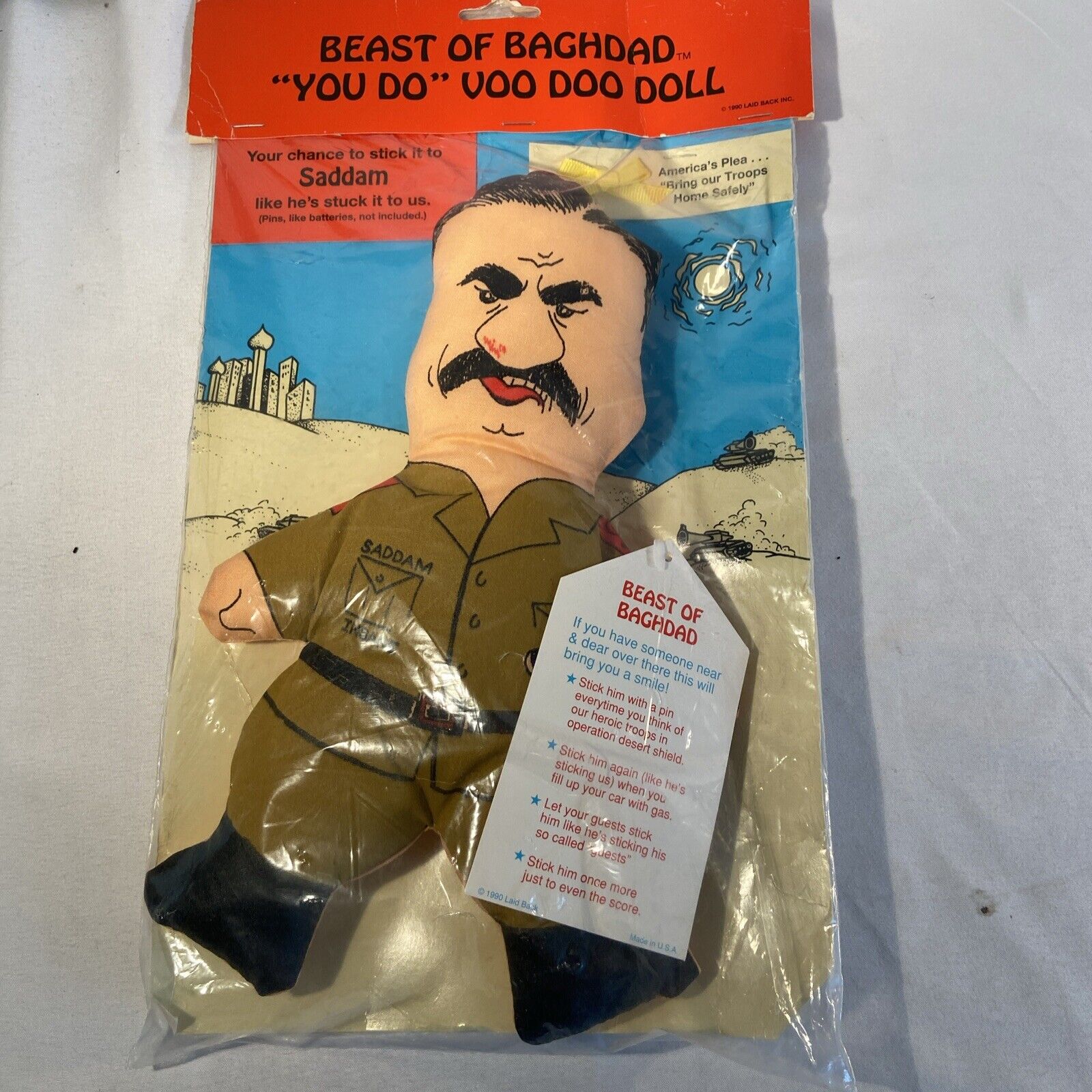 Saddam Hussein Doll 1990 Beast Of Baghdad You Do Voo Doo Doll w Yellow Ribbon