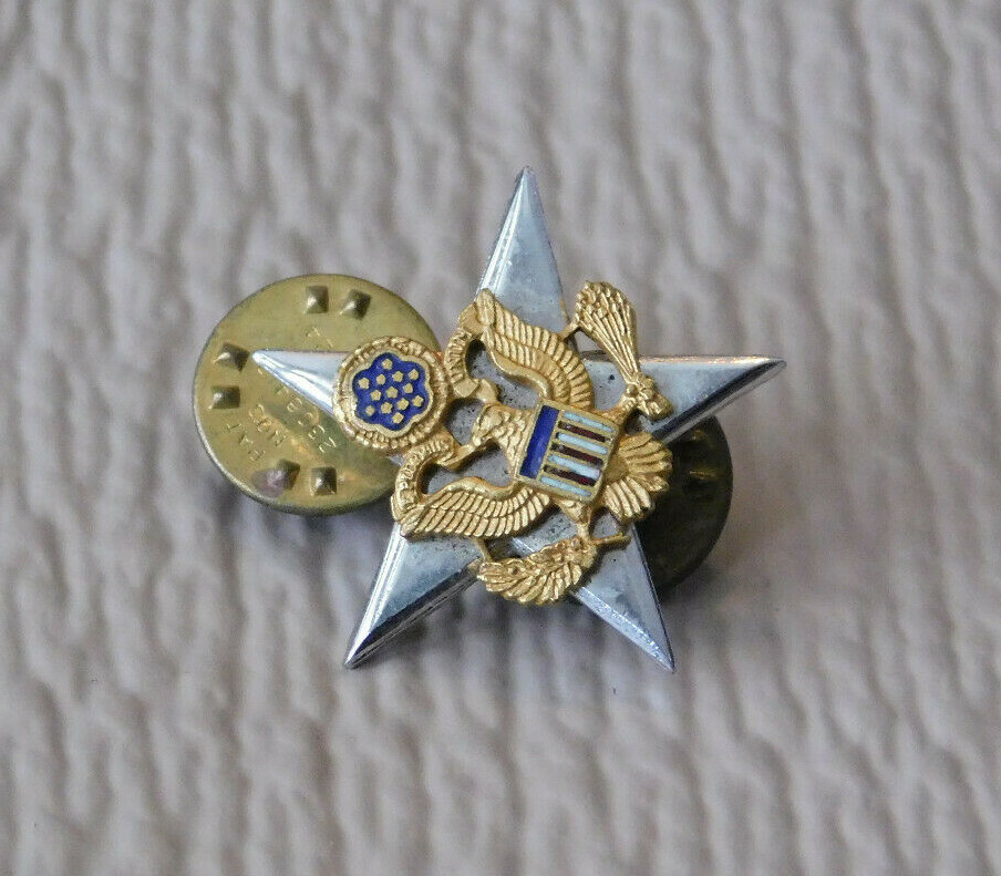 Vintage Army General Staff Pin, Eagle Arrows Stars Shield, Gold- Silver-Tone