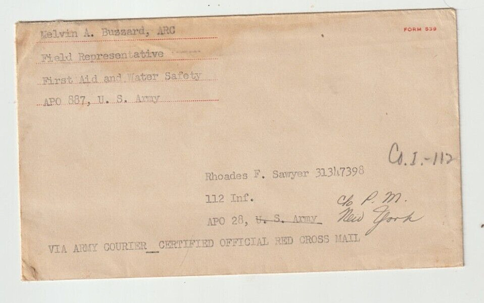 US 1945 APO, GI, Soldiers Mail, RED CROSS Official Cover with  Letter FREE FRANK
