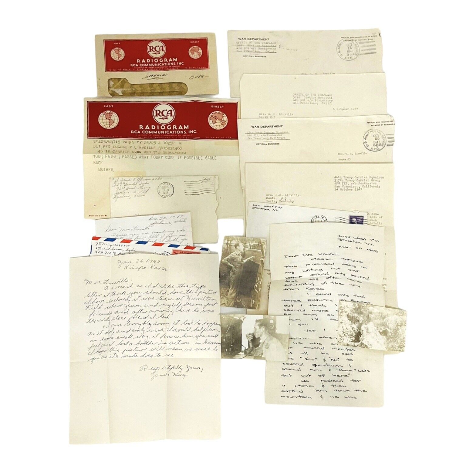 Vtg 1940\'s Letters Lot War Dept Sympathy RCA Radio Gram Fallen Solider Korea