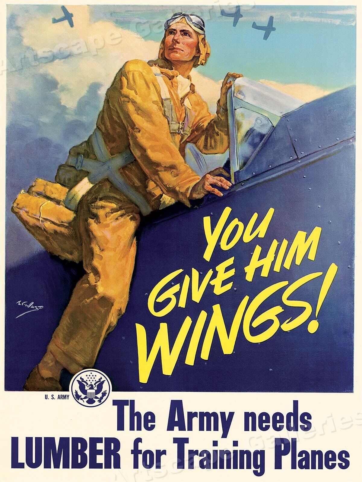 You Give Him Wings 1943 Army Air Force WW2 Training Planes War Poster - 18x24