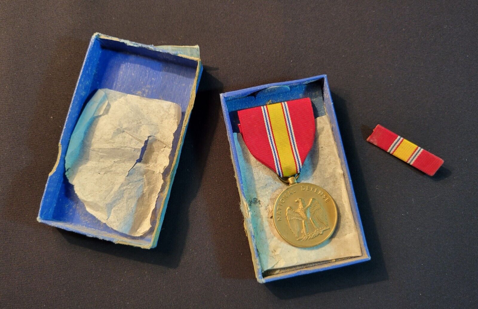 National Defense Military Medal and Ribbon with original Box - WWII Era